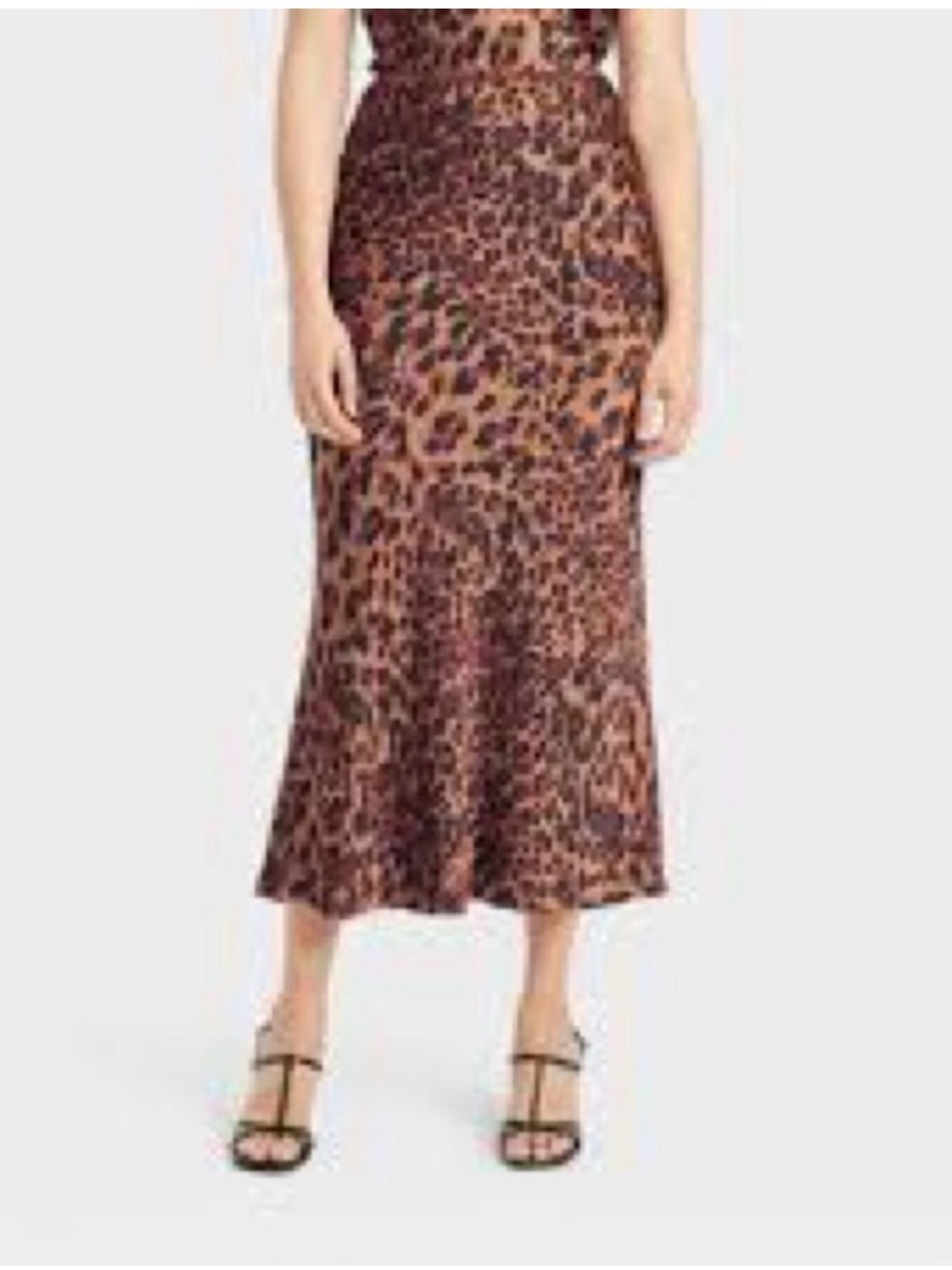 a new day Leopard-Print Midi Satin Slip Skirt in Brown and Black